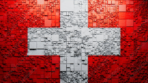 Flag of Switzerland rendered in a Futuristic 3D style. Swiss Innovation Concept. Tech Background.