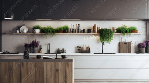 Modern Kitchen. Contemporary Interior Design Background. Generative AI.