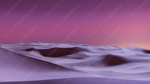 Desert Landscape with Sand Dunes and Magenta Gradient Starry Sky. Scenic Modern Background.