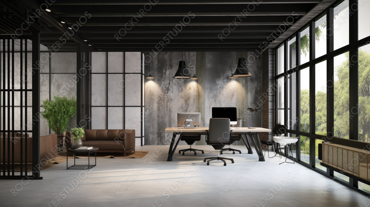 Industrial Office. Contemporary Interior Design Background. Generative AI.