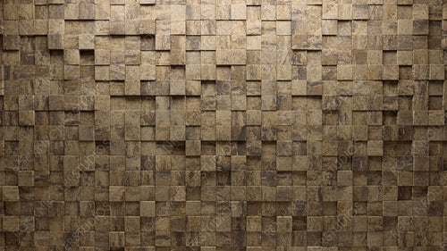 Semigloss, Polished Mosaic Tiles arranged in the shape of a wall. 3D, Natural Stone, Bricks stacked to create a Square block background. 3D Render