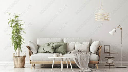 Stylish Interior Design Background. Scandinavian livingroom. Generative AI.
