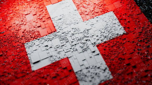 Flag of Switzerland rendered in a Futuristic 3D style. Swiss Technology Concept. Tech Wallpaper.
