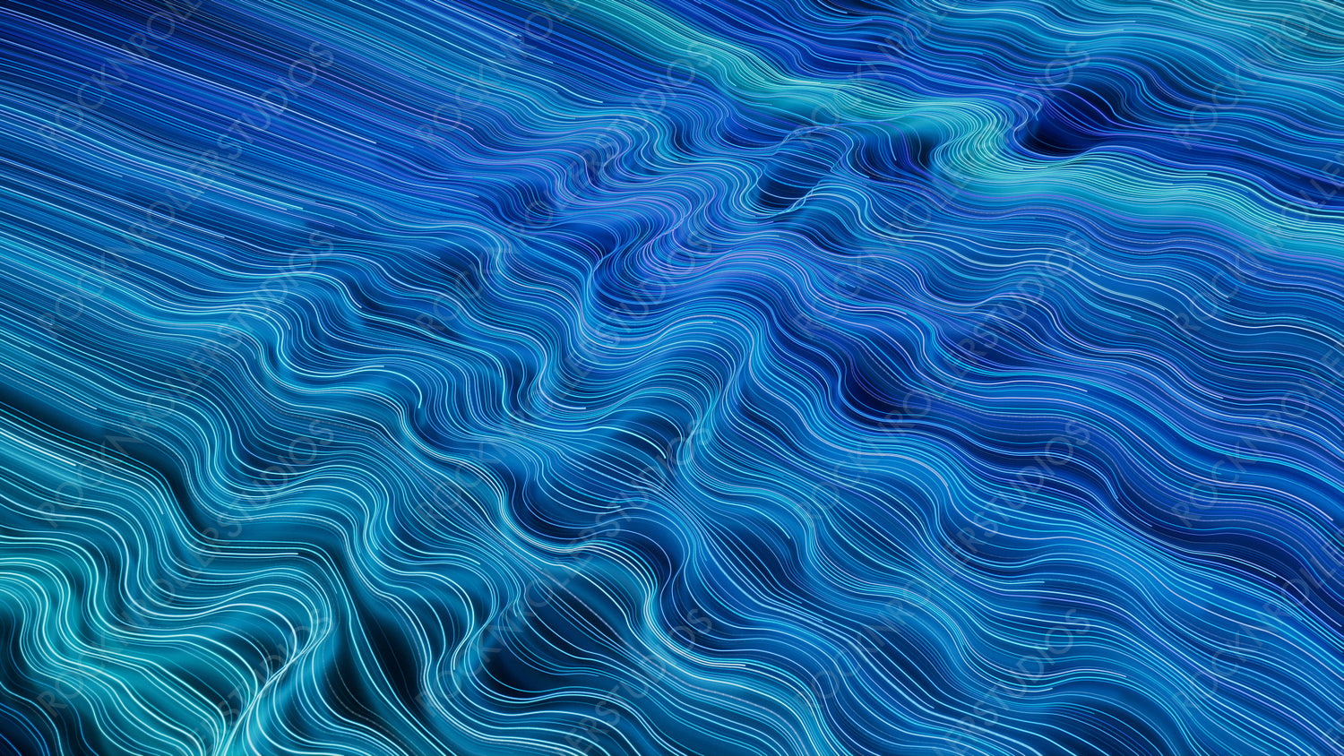 Blue, Purple and Turquoise Colored Curves form Colorful Neon Lines Background. 3D Render.