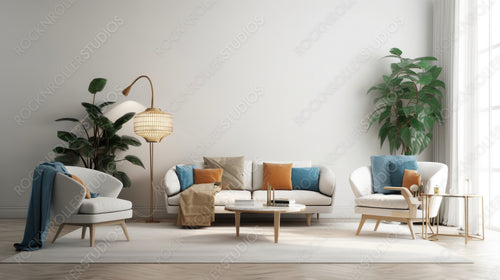 Contemporary Living Room. Scandinavian Interior Design Background. Generative AI.