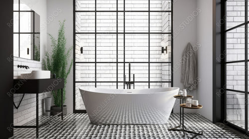 Contemporary Bathroom. Scandinavian Interior Design Background. Generative AI.