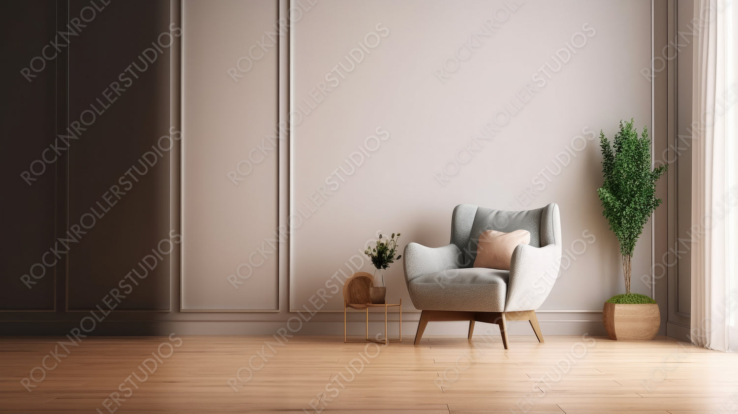 Stylish Living Room. Modern Interior Design Background. Generative AI.