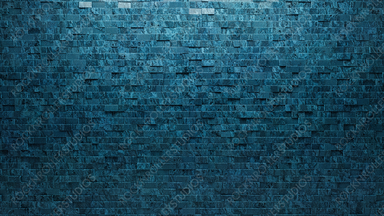 Textured Tiles arranged to create a Rectangular wall. Blue Patina, 3D Background formed from Glazed blocks. 3D Render