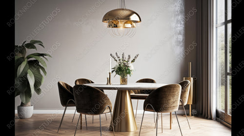 Modern Dining room. Stylish Interior Design Background. Generative AI.