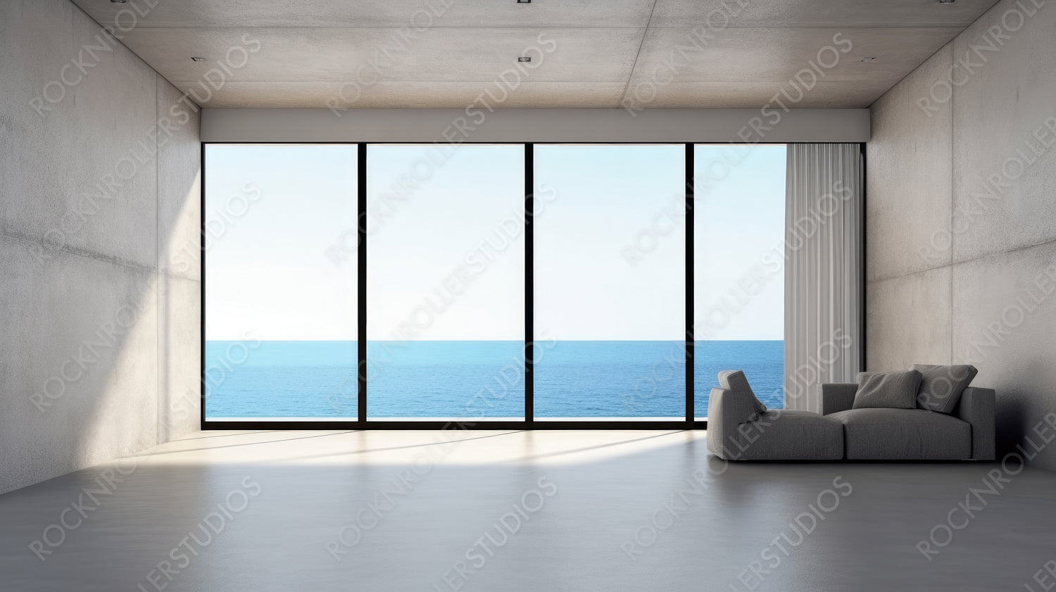 Sea View Living Room. Contemporary Interior Design Background. Generative AI.
