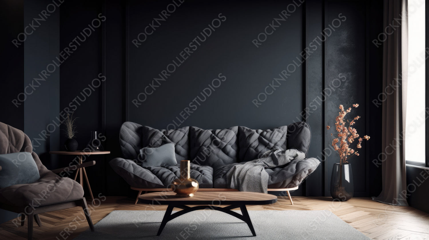 Stylish Living Room. Luxury Interior Design Background. Generative AI.