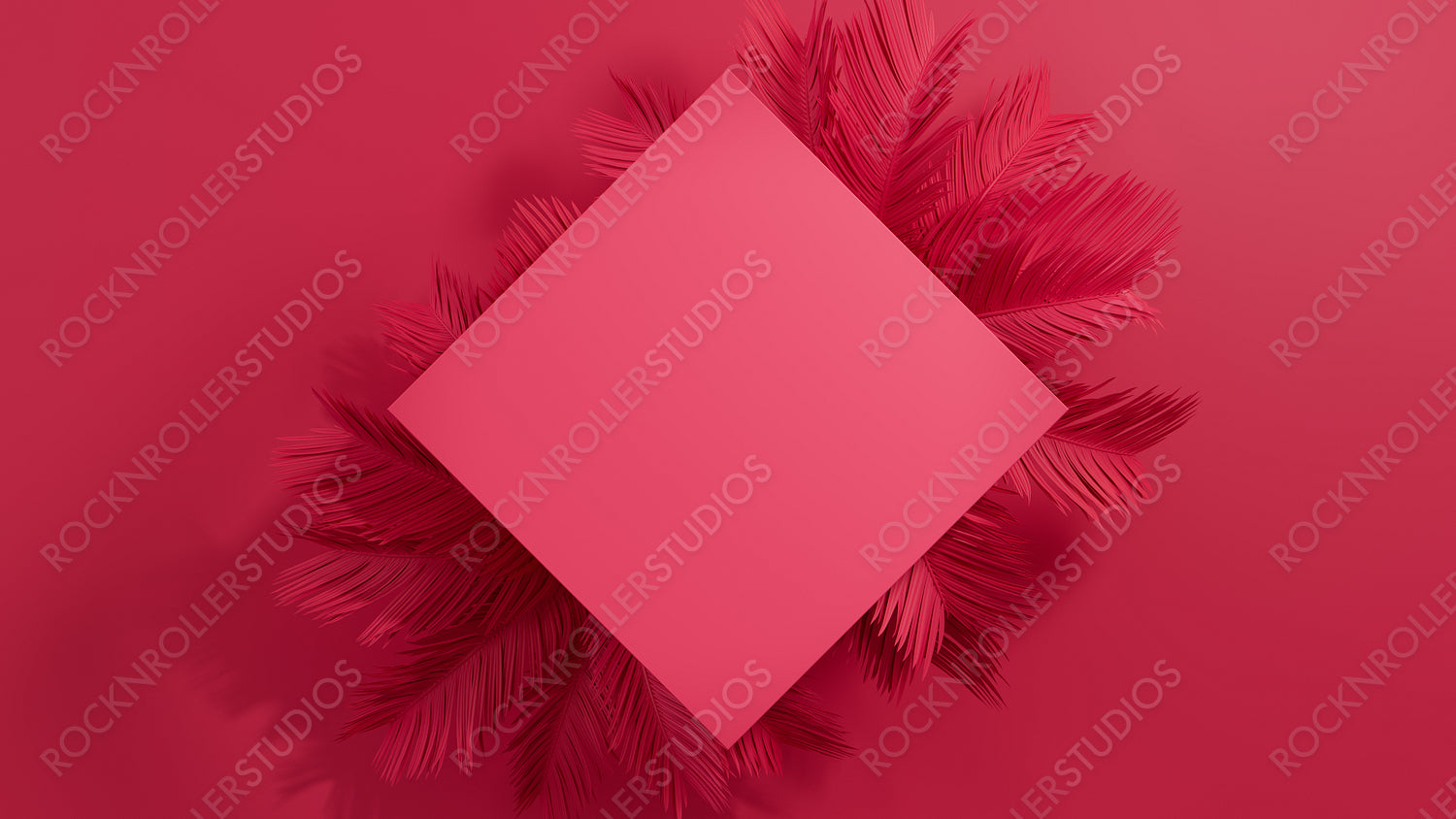 Pink, Palm Plant Border with Diamond Botanical Frame. Modern Background with copy-space.