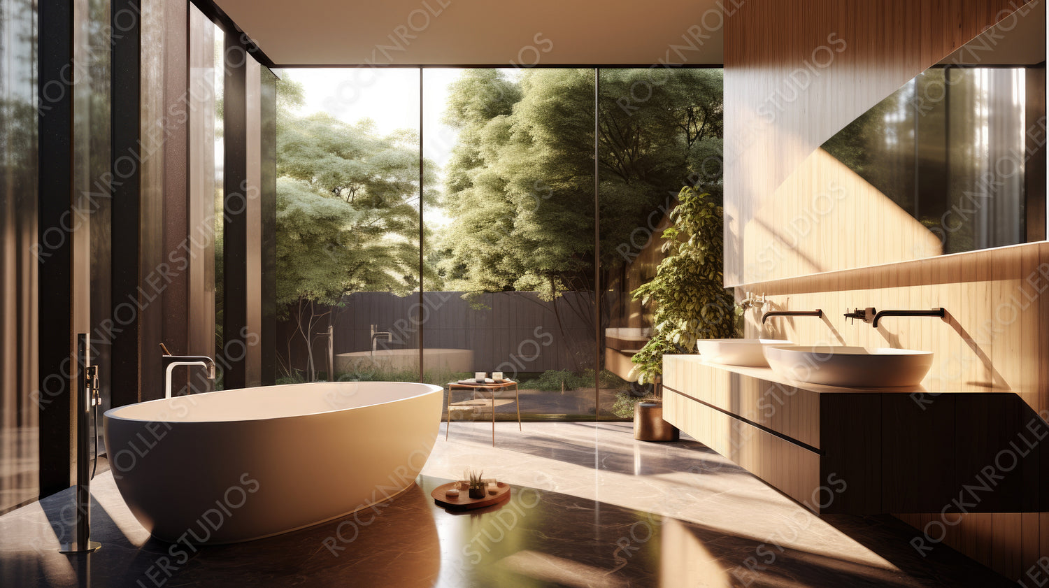 Modernist Bathroom. Stylish Interior Design Background. Generative AI.