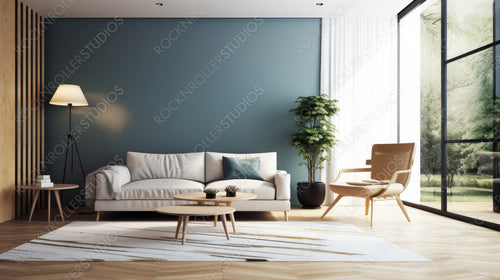 Modern Living Room. Contemporary Interior Design Background. Generative AI.