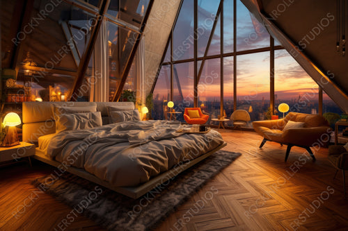 Luxury Interior Design Background. Contemporary Bedroom. Generative AI.