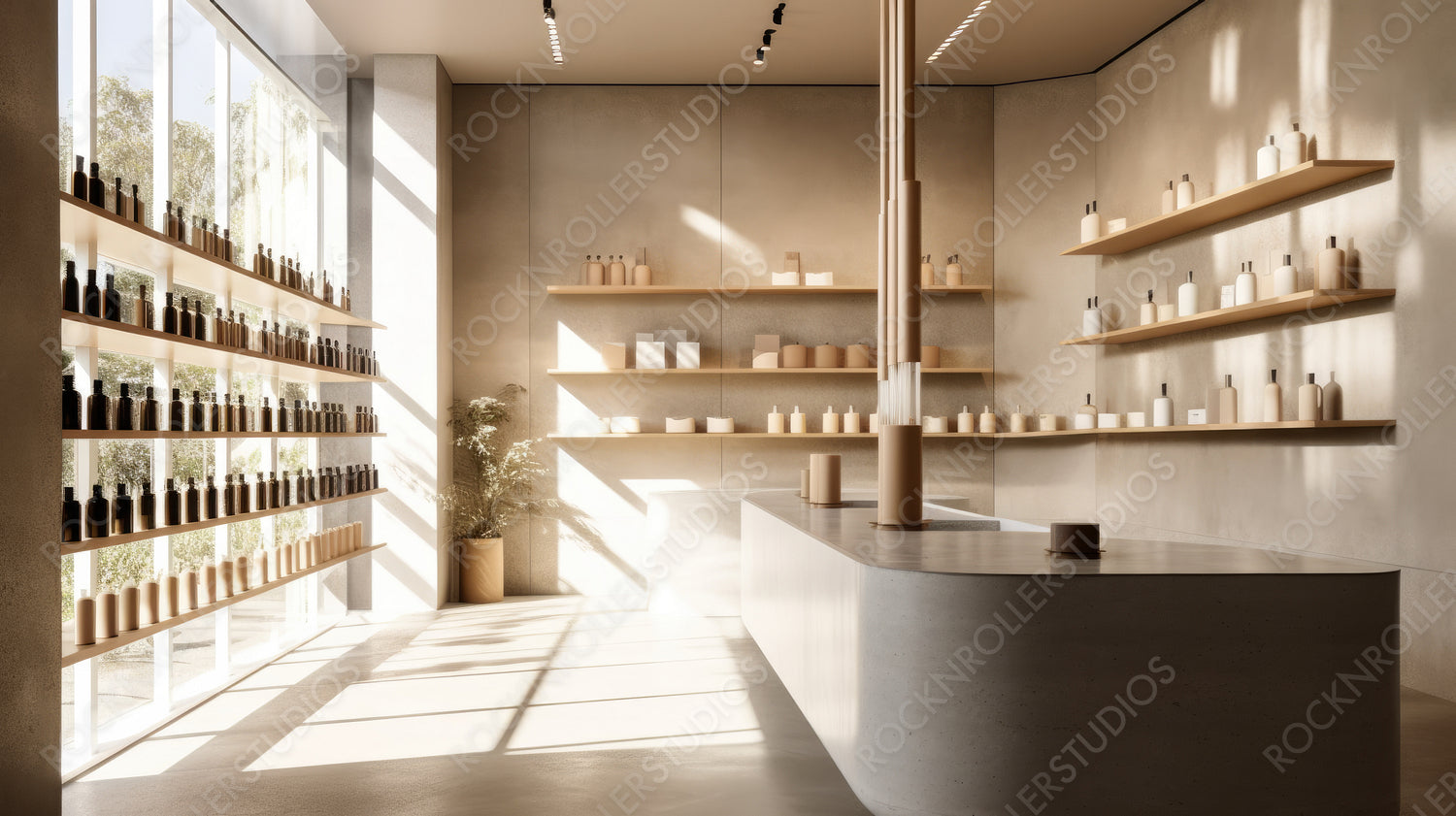 Minimal Retail Store Background. Stylish Interior Design. Generative AI.