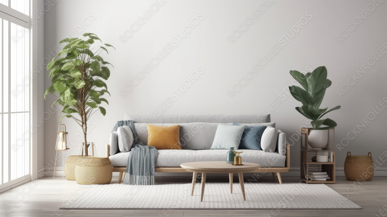 Minimal Living Room Background. Contemporary Interior Design. Generative AI.
