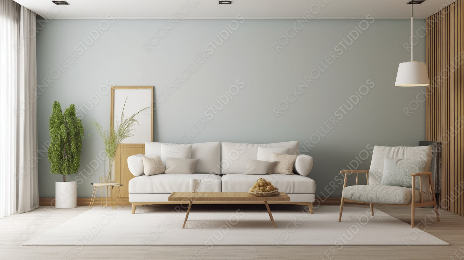 Modern Living Room Background. Contemporary Interior Design. Generative AI.