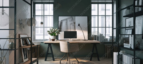 Contemporary Office. Modern Interior Design Background. Generative AI.