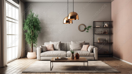 Modern Living Room Background. Contemporary Interior Design. Generative AI.