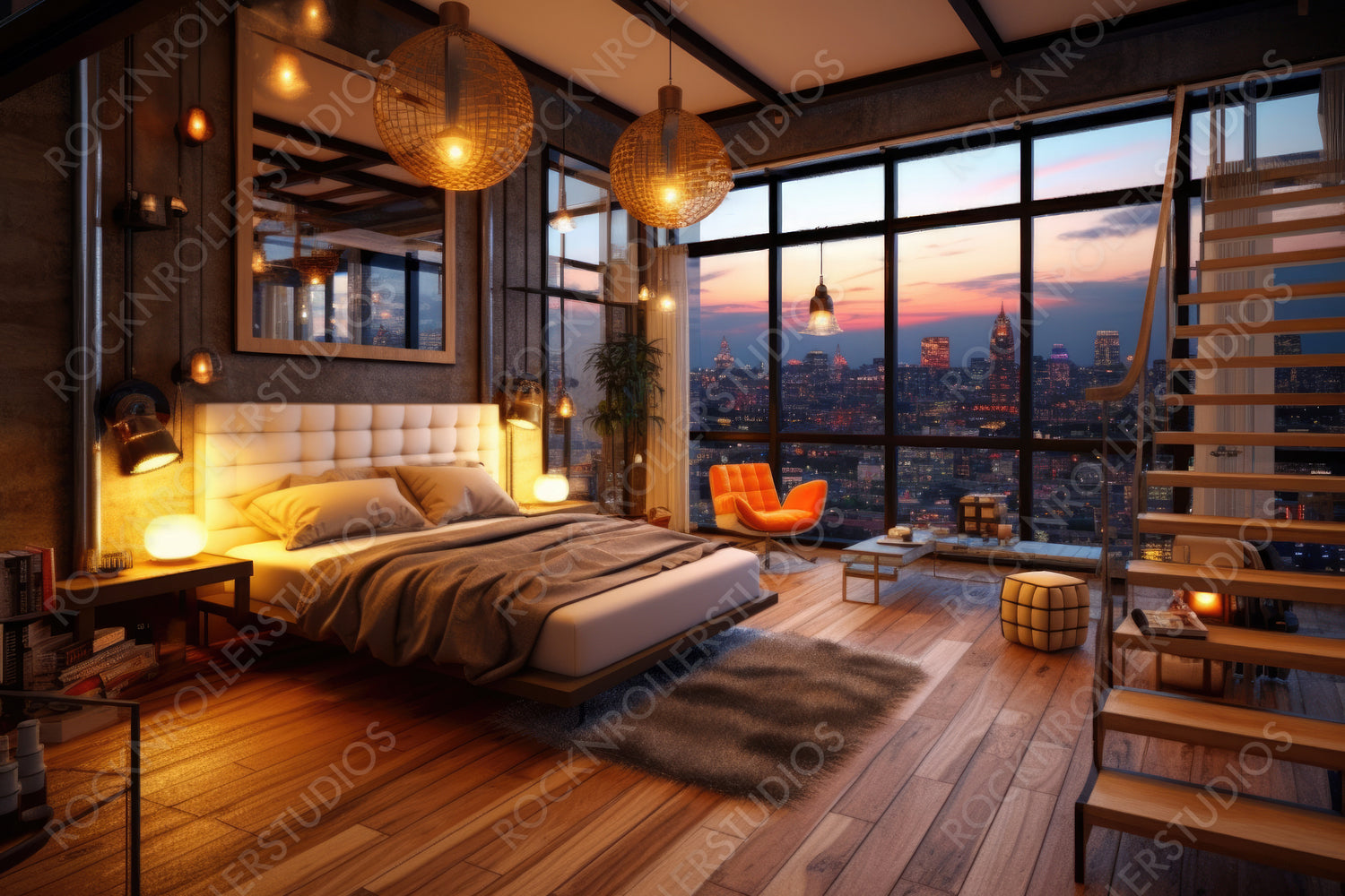 Contemporary Interior Design Background. Luxury Bedroom. Generative AI.