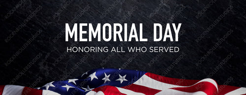 Memorial Day Banner. Premium Holiday Background with USA Flag on Black Stone.