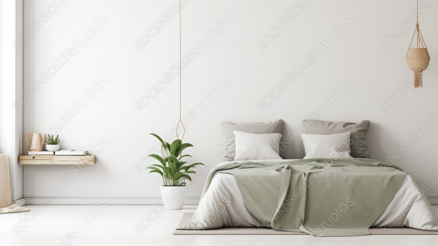 Contemporary Bedroom. Modern Interior Design Background. Generative AI.