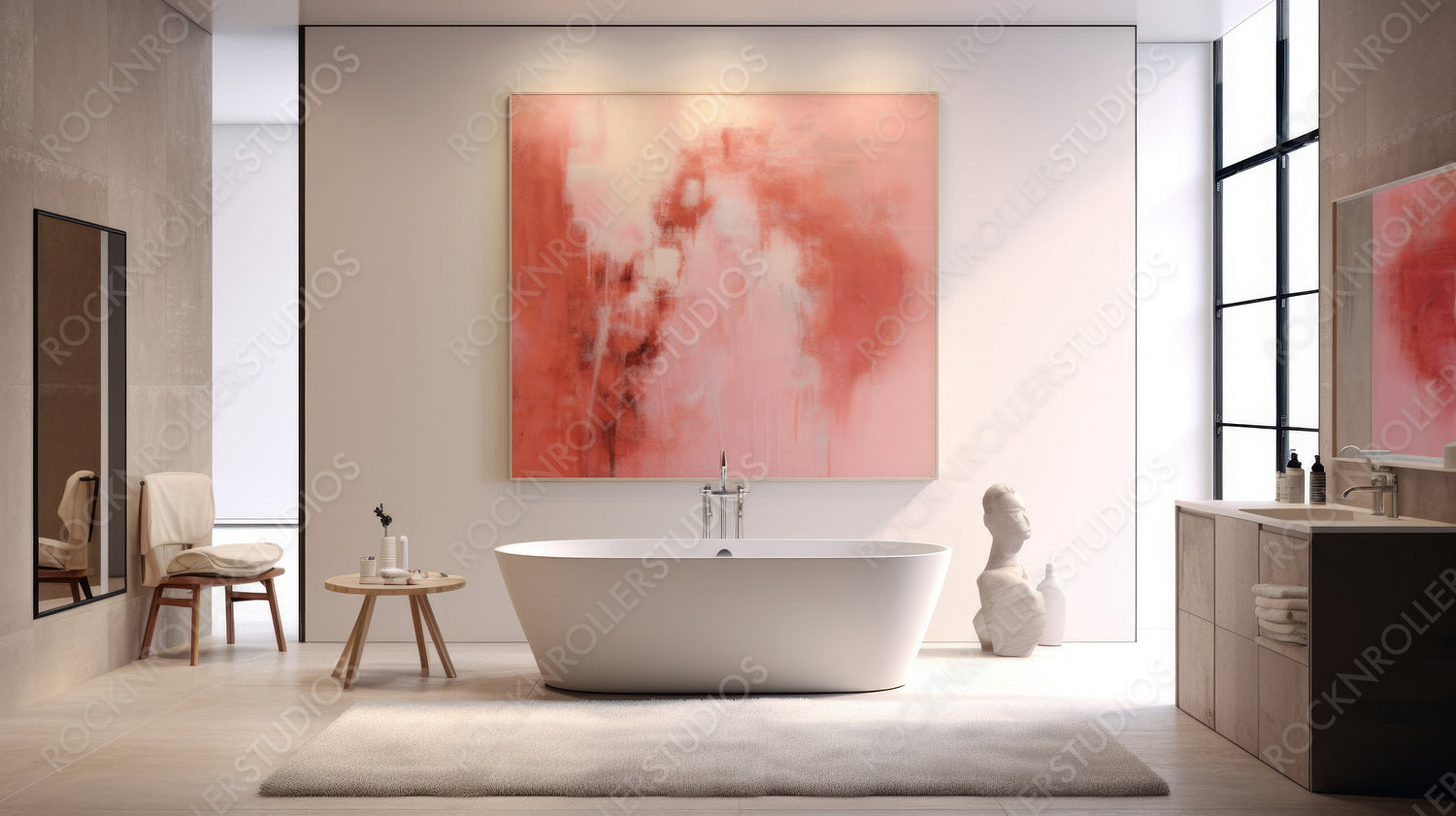 Stylish Bathroom. Artistic Interior Design Background. Generative AI.
