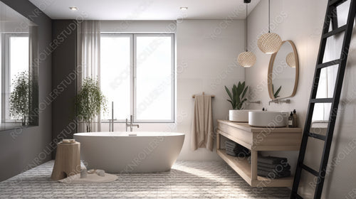 Modern Bathroom Background. Stylish Interior Design. Generative AI.