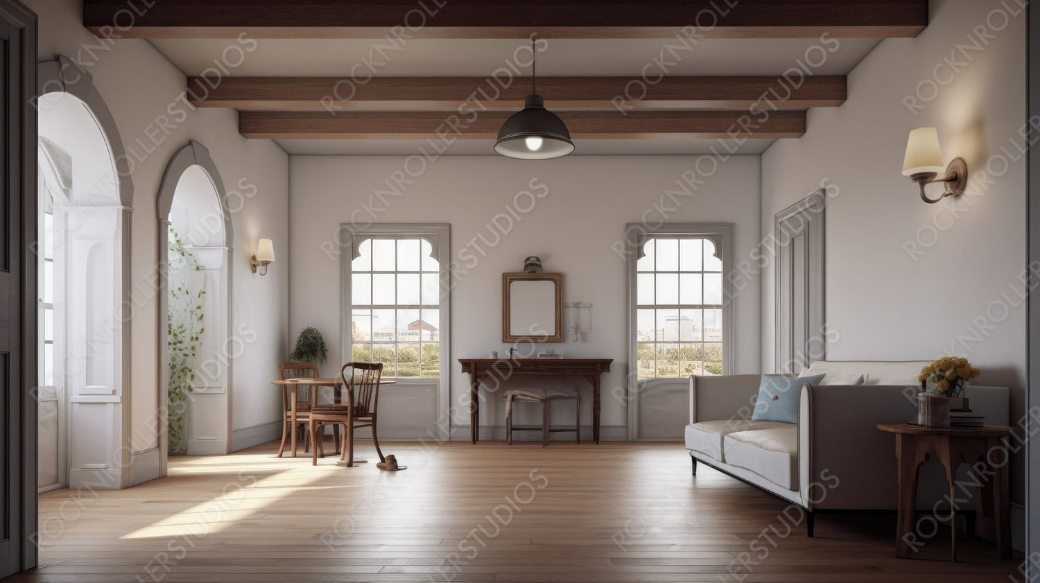 Modern Interior Design Background. Stylish Bedroom. Generative AI.