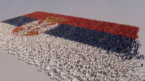 Serbian Banner Background, with People gathering to form the Flag of Serbia.