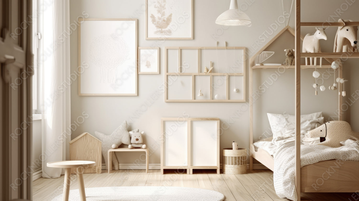 Stylish Interior Design Background. Scandinavian Frame Mock up. Generative AI.