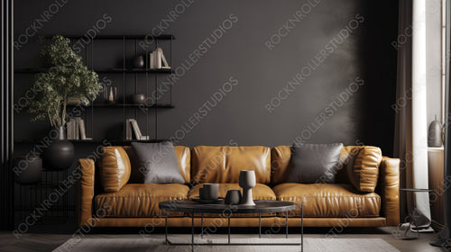 Stylish Interior Design Background. Industrial Living Room. Generative AI.
