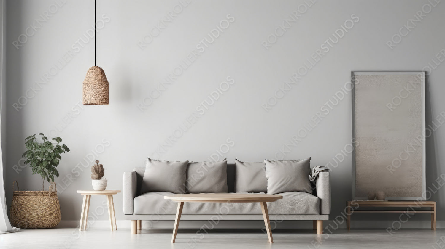 Stylish Living Room. Minimal Interior Design Background. Generative AI.