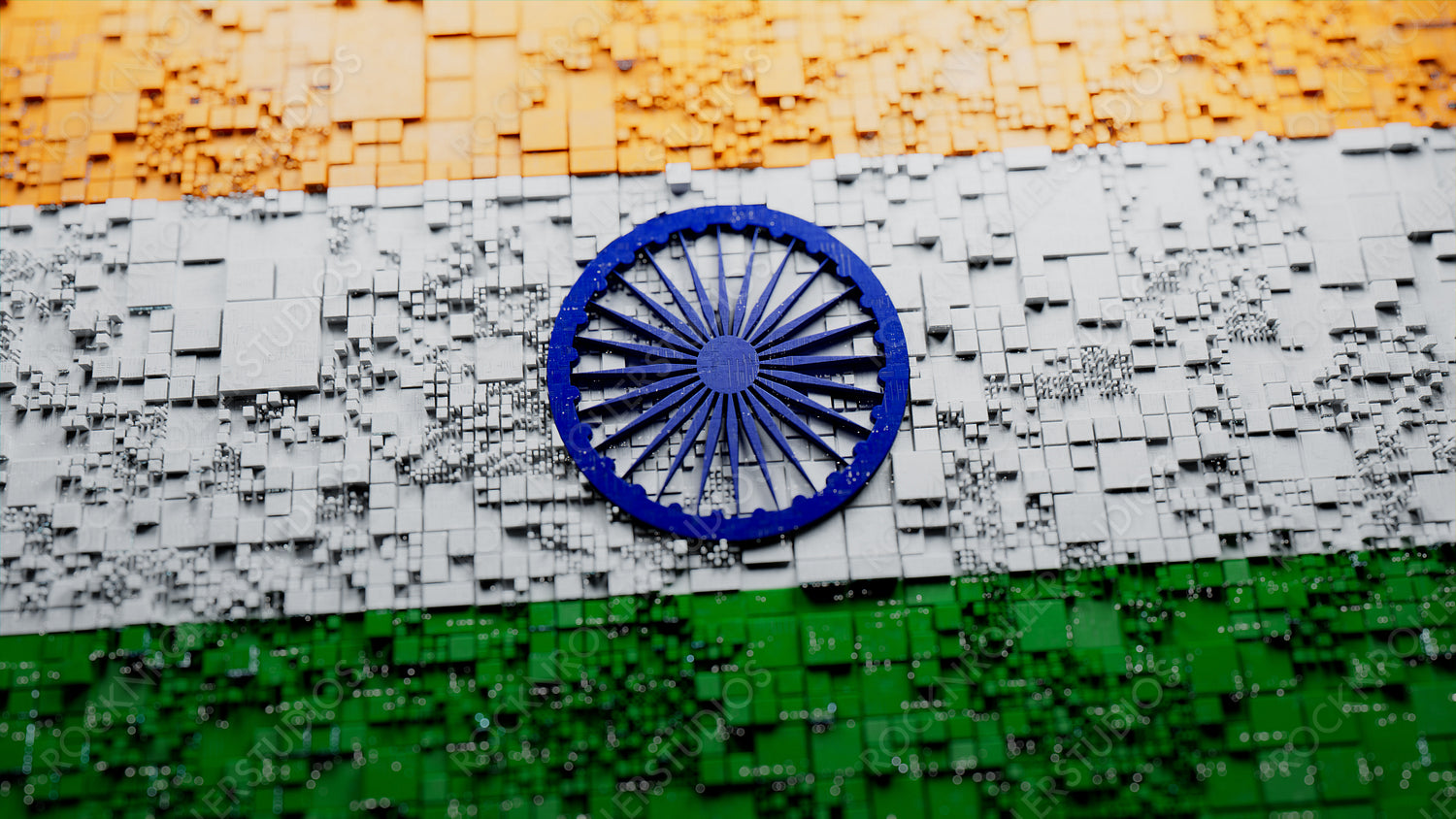 Flag of India rendered in a Futuristic 3D style. Indian Innovation Concept. Tech Background.
