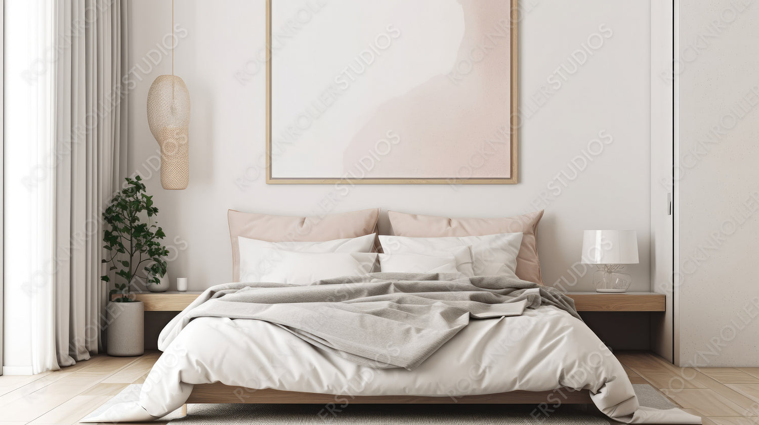 Modern Bedroom Background. Stylish Interior Design. Generative AI.