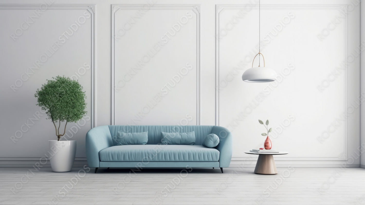 Modern Living Room. Contemporary Interior Design Background. Generative AI.