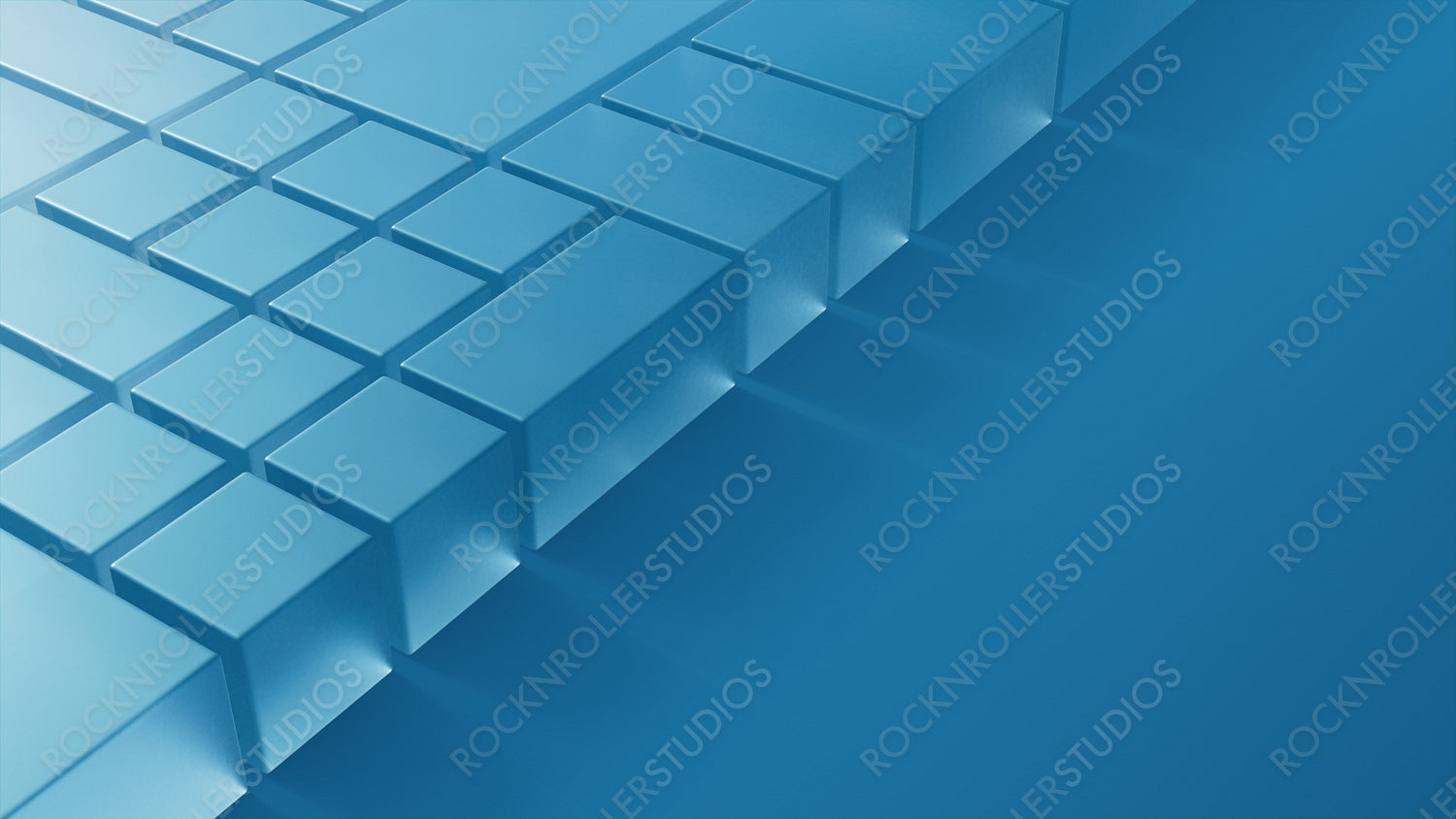 Transparent Blocks on a Blue Surface. Visionary Tech Aesthetic with copy space. 3D Render.
