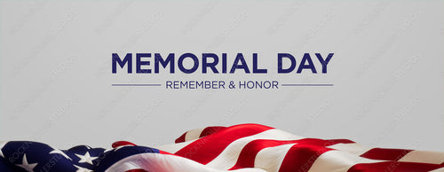 United States Flag Banner with Memorial Day Caption on White. Authentic Holiday Background.
