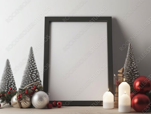 Stylish Interior Design Background. Christmas Frame Mock up. Generative AI.