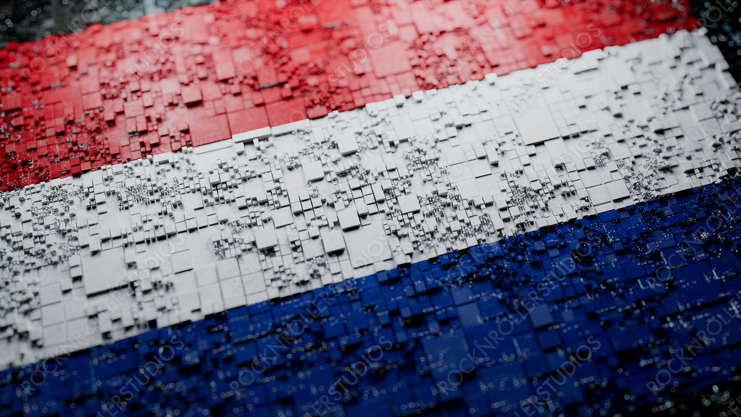 Flag of Netherlands rendered in a Futuristic 3D style. Dutch Innovation Concept. Tech Wallpaper.