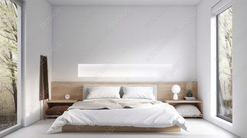 Modern Interior Design Background. Contemporary Bedroom. Generative AI.