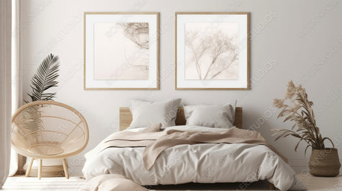 Stylish Interior Design Background. Scandinavian Bedroom. Generative AI.