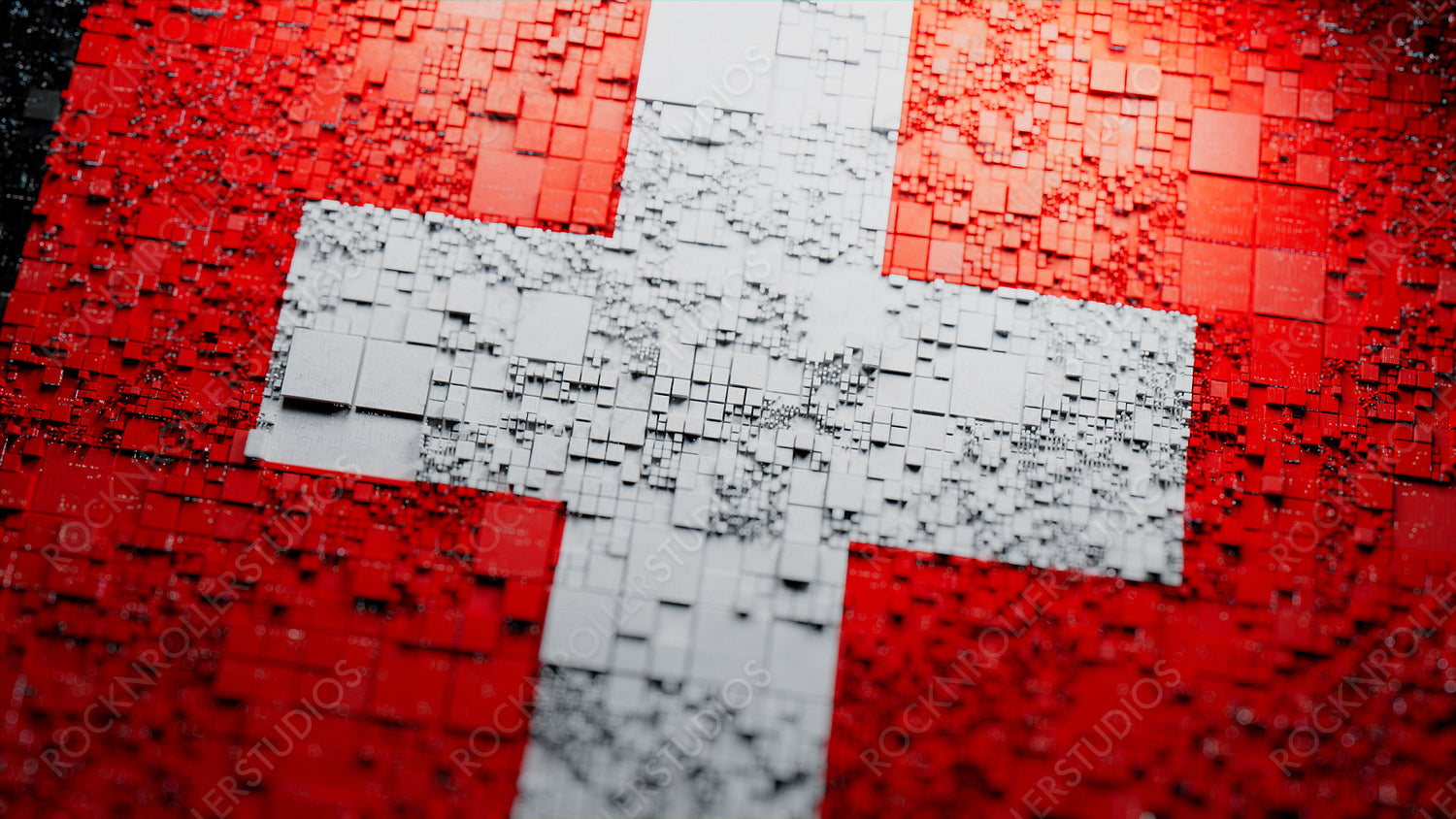 Flag of Switzerland rendered in a Futuristic 3D style. Swiss Innovation Concept. Tech Wallpaper.