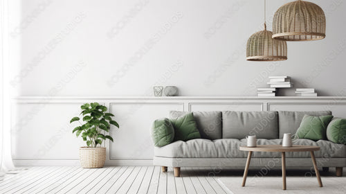 Modern Living Room. Stylish Interior Design Background. Generative AI.