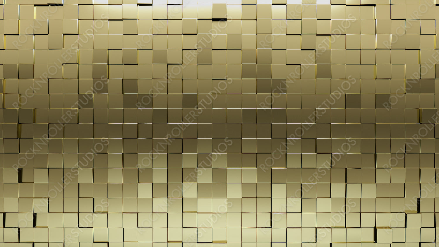 3D Tiles arranged to create a Luxurious wall. Square, Glossy Background formed from Gold blocks. 3D Render