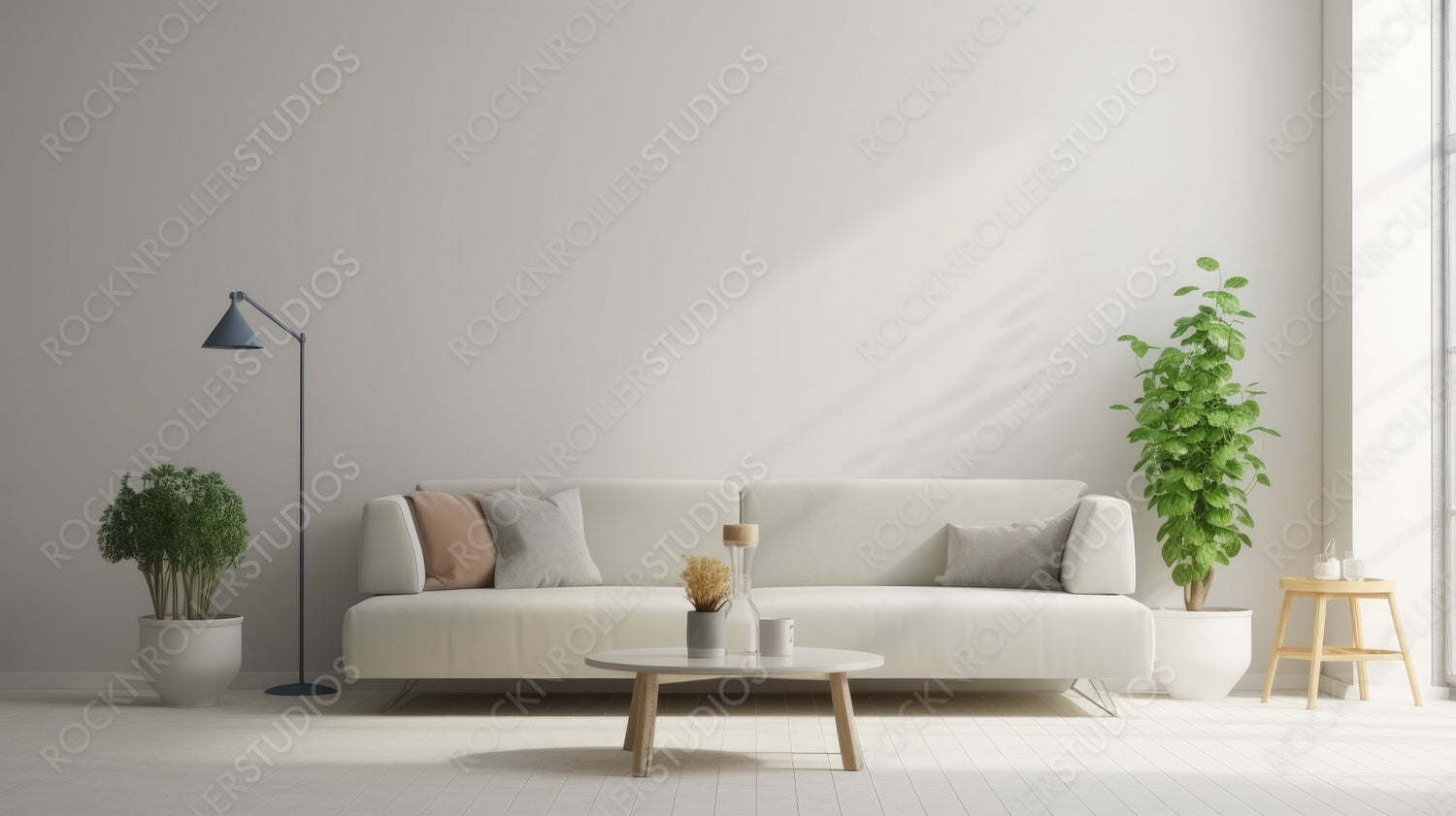 Modern Living Room Background. Stylish Interior Design. Generative AI.