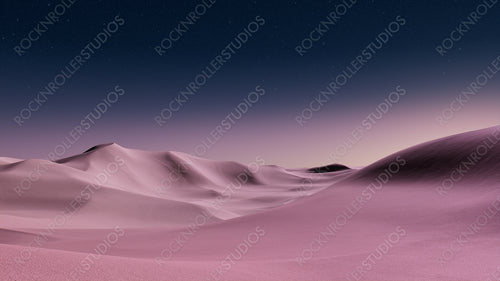 Dusk Landscape, with Desert Sand Dunes. Empty Modern Background with Pink Lavender Gradient Starry Sky