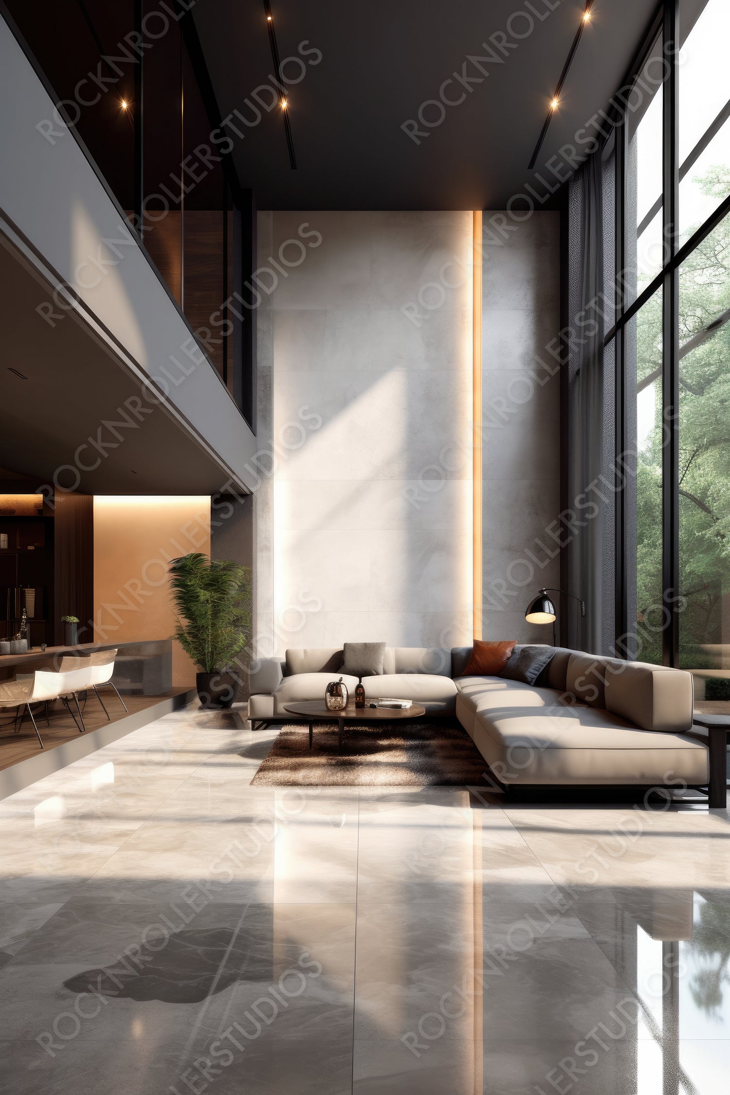 Modernist Interior Design Background. Contemporary Living Room. Generative AI.
