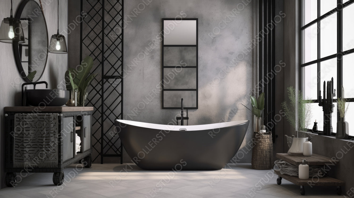 Industrial Bathroom Background. Stylish Interior Design. Generative AI.